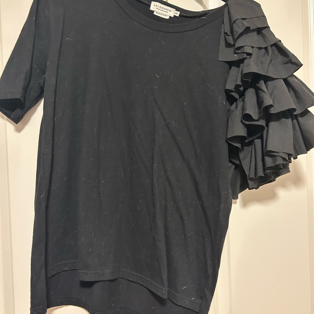 Molly Bracken Black Ruffle Sleeve Tee